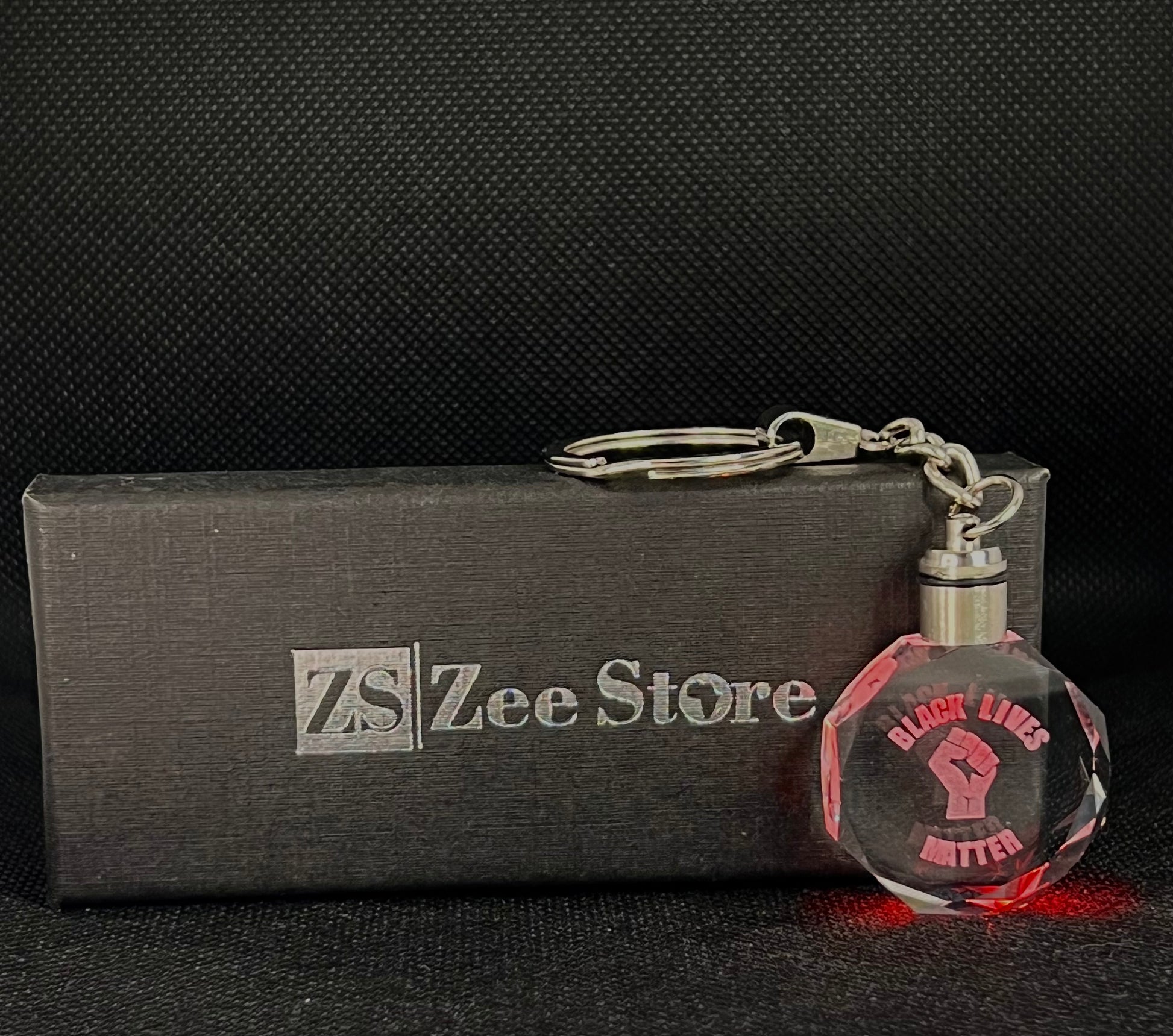 Agahu M - Black lives matter key chain made of  K9 crystal with LED light